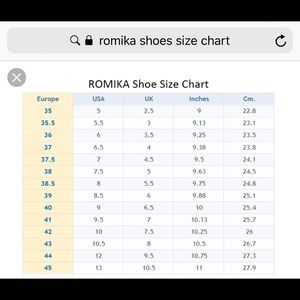 Romika Shoe Size Chart